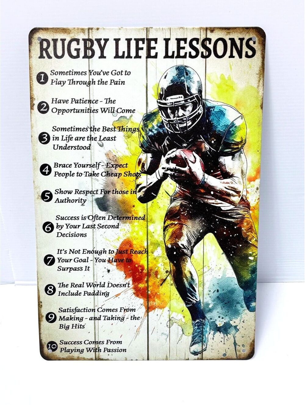 Rugby Life Lessons Vintage Style Metal Sign with Inspirational Quotes and Rugby-